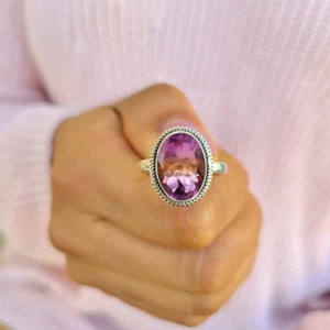 Oval Shape Ametrine Gemstone 925 Sterling Silver Solitaire Handmade Women Ring - Picture 1 of 3