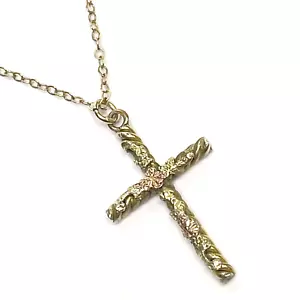 Sterling Silver Charm Cross Pendant with 14k Yellow Gold Nuggets GF Chain - Picture 1 of 11