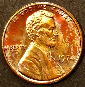 1974-P - LINCOLN MEMORIAL BACK CENT - MS BU - TONED - 1 - Picture 1 of 2