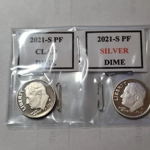 2021-S PROOF SILVER & CLAD ROOSEVELT DIMES (2 COINS) - Imagen 1 de 2