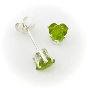 4mm Heart CZ Peridot Green Post Stud Earrings in SOLID Sterling Silver - NEW! - Picture 1 of 6