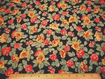 Tecido Chintz Floral Por Jarda VENDA Dk Ouro Rosa Floral em Algodão Polido Preto #PC - Imagem 1 de 2