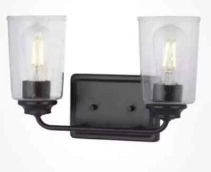 HAMPTON BAY Evangeline 2-Light Matte Black Vanity Clear Seeded Glass - Picture 1 of 4
