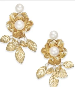 $98 Kate Spade Tono Oro Imitación Perla Flor LAVISH FLOWERS Pendientes Colgantes Z105 - Imagen 1 de 9