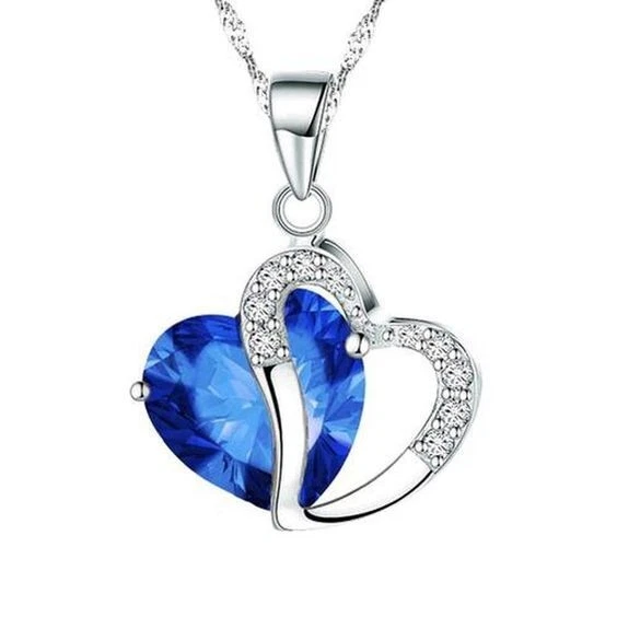 Damen Halskette Anhänger Silber Blau Zirkonia Herz Liebe Geschenk Party Strand - Bild 1 von 1