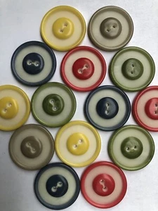 14 Vintage Navy Red Yellow Green Stripe Buttons 30mm Corozo Eco Mod 2 Tone Pack - Picture 1 of 3