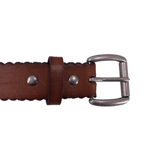 Cinturón Mujer Cuero Tooled Tachonado Talla Mediana Marrón Boho Tono Plata Hebilla - Imagen 1 de 11