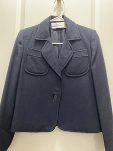 Navy Blue Classic -100% Wool Blazer Suit Jacket-Lapels Breast Pockets-LS-Size 6 - Picture 1 of 5