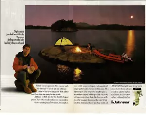 1989 Stampa Vintage 2 Pagine Pubblicità Johnson Fuoribordo Luce Notte Luna Campeggio Zattera OMC - Foto 1 di 3
