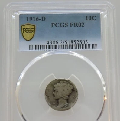 1916-D Mercury Silver Dime PCGS FR 02 - Gold Shield! - Free Shipping- F#2803 - Image 1 of 4