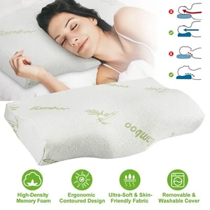 Bamboo Memory Foam Sleep Pillow Contoured Cervical Orthopedic Pillow Neck - Picture 1 of 12