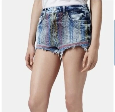 Topshop multi-color Moto Embroidered jeans Short shorts Size 28 - Image 1 of 4