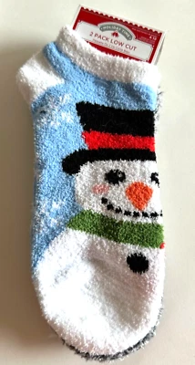 Damas Holiday Time 2 pares de calcetines súper suaves corte bajo muñeco de nieve 4-10 azul gris Foto 1 de 2