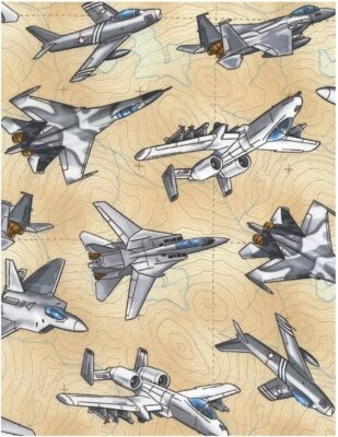 1 1/3码飞行战斗机飞机棕褐色绗缝棉织物地图 — 第 1/2 张图片