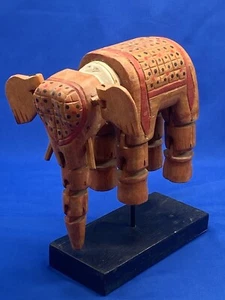 VTG Articulated Handpainted Wooden Carved Elephant With Base 11" H Moves! - Picture 1 of 22