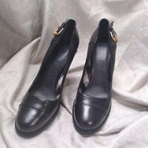 Burberry Black Cap Toe High Heels Leather Pumps shoes 40 EU 8.5 US Made in Italy