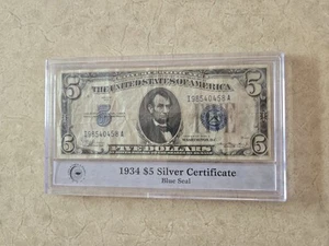 1934 $5 Dollar Bill Blue Seal Silver Certificate In A PCS Sealed Case - Picture 1 of 2