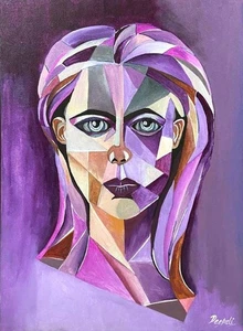 Original Acrylic Painting Abstract Face Cubism Art Mid Century Modern Art 18X24 - Picture 1 of 20