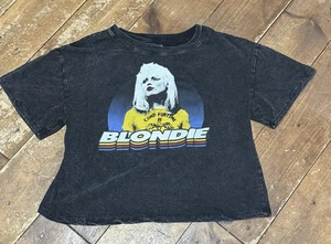 Blondie Black mineral wash graphic cropped tee shirt top womens size Medium - Picture 1 of 4