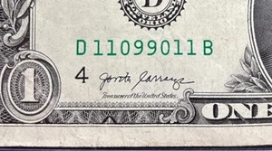 2017A 1 Dollar Bill #11099011 RADAR AND PALINDROME NOTE ( 4 of a Kind & 2 Pairs - Picture 1 of 3