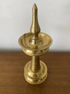 Ancienne Lampe A Huile Laiton Massif Indien Vintage #C241 - Photo 1/4