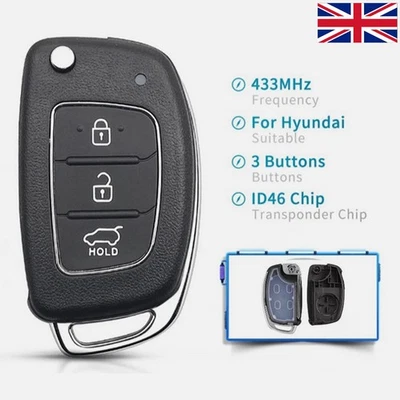 Hyundai 3 Button Remote Flip Car Key Fob Case Shell For I10 I20 I40 IX35 UK