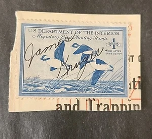 Rjkstamps U.S. Scott #RW15 Federal Duck Stamp Buffleheads 1948  Used on Paper - Picture 1 of 1