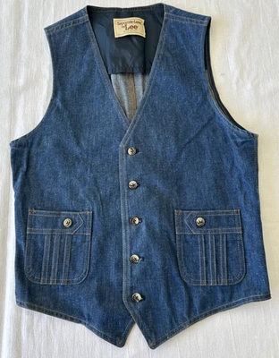 Vtg 1970 Lee Set Blue Denim Waistcoat Vest 38R 100% Sanforized Cotton USA Made - Image 1 of 4