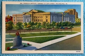 Franklin Institute Parkway Linen Postcard Philadelphia PA 1942 WWII era - Picture 1 of 12