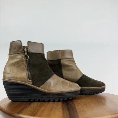 Womens Fly London Multicolor Patchwork Leather Platform Wedge Ankle Boot Size 42 - Image 1 of 4