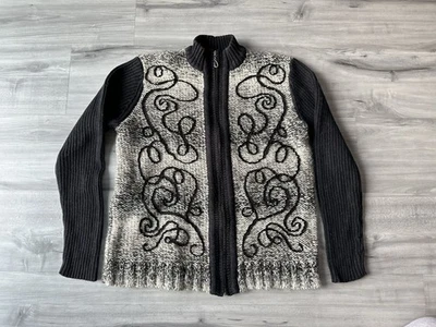 Breckenridge Petites Women's Sweater Size PS Cardigan Black Swirl Gray Full Zip - Image 1 of 4