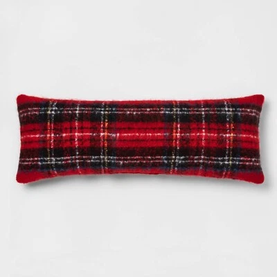 Almohada a Cuadros Tartán Roja Gran Tamaño Lumbar Rectángulo Cuadros 36x14" Umbral Foto 1 de 2