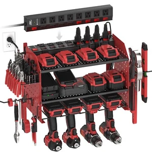 Power Tool Storage Wall Rack with 8 Power Outlets, Convenient & Secure, Upgraded - Picture 1 of 7
