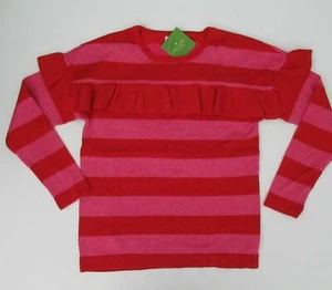 NWT Kate Spade New York Girls LS Pink Red Metallic Stripe Ruffle Sweater 10 NEW - Picture 1 of 3