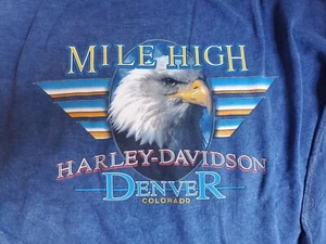 Harley Davidson Blau Langarm Herren Mile High Denver Co Distressed Hemd XL - Bild 1 von 8