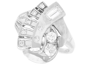 Vintage Art Deco 0.75ct Diamond and 14ct White Gold Twist Ring - Picture 1 of 10