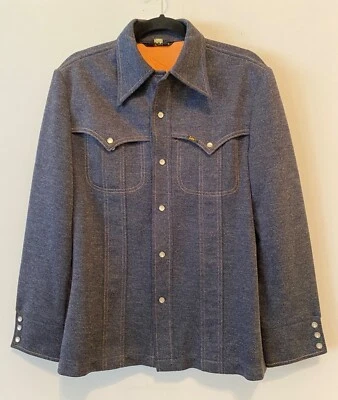 Vintage Anos 70 Lee M.R. Jaqueta camisa jeans ocidental pérola botão de pressão frontal média - Imagem 1 de 4
