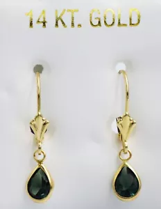 GENUINE 2.10 Cts TSAVORITE DANGLING EARRINGS 14k YELLOW GOLD - Free Appraisal - Picture 1 of 4