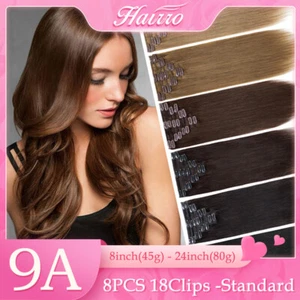 Clip In Human Hair Extensions 8PCS 18Clips 100% Real Remy Hair Medium Long 8-24" - Picture 1 of 45