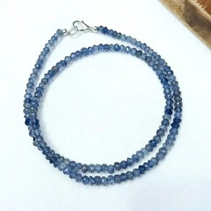 3-4MM Natural Blue Iolite Faceted Rondelle Healing Gemstone Beaded 18" Necklace - Picture 1 of 9