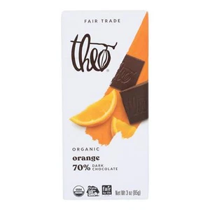Theo Chocolate - Classic Dark Chocolate Bar- 70 %Cacao -Orange 3 Oz Case Of 12 - Picture 1 of 3