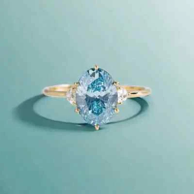 4.20Ct Fancy Vivid Blue Lab-Grown Diamond Engagement Ring 14K Solid Yellow Gold - Image 1 of 4