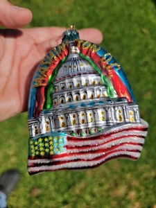 PATRIOTIC Hand Blown Painted Washington D.C. Christmas Ornament Glitter Accents - Picture 1 of 6