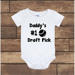 Daddy's Number One Pick Baseball Pregnancy Announcement Gerber Baby Onesie  - Picture 1 of 3