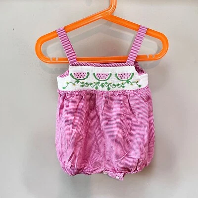 Vive La Fete Pink & White Gingham Smocked Baby Girls Romper 24M - Image 1 of 4