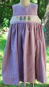 Kelly's Kids Smocked Frocks Dress sz 7 Hawaiian Bear OCean Beach Spring Summer - Picture 1 of 12