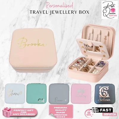Personalised Travel Jewellery Box with Mirror Custom Name Gift for Her Compact - Image 1 of 4