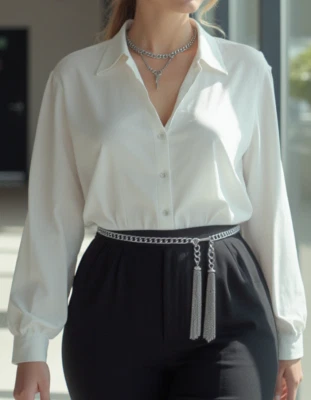 Hot Damen Silber Metal Fransen Quasten Kette Bling Kostüm Gürtel Skinny Bund M L - Bild 1 von 4