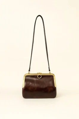 Bolso de mano Rosenfeld años 60 charol marrón marco dorado anillo tirar cartera vintage Foto 1 de 4