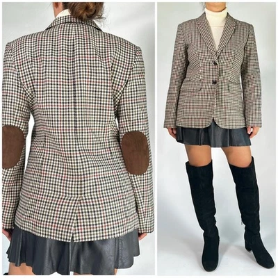 Blazer Mujer Orvis Beige Negro Rojo Blazer a Cuadros Marrón Parches en el Codo Talla 8 Foto 1 de 4
